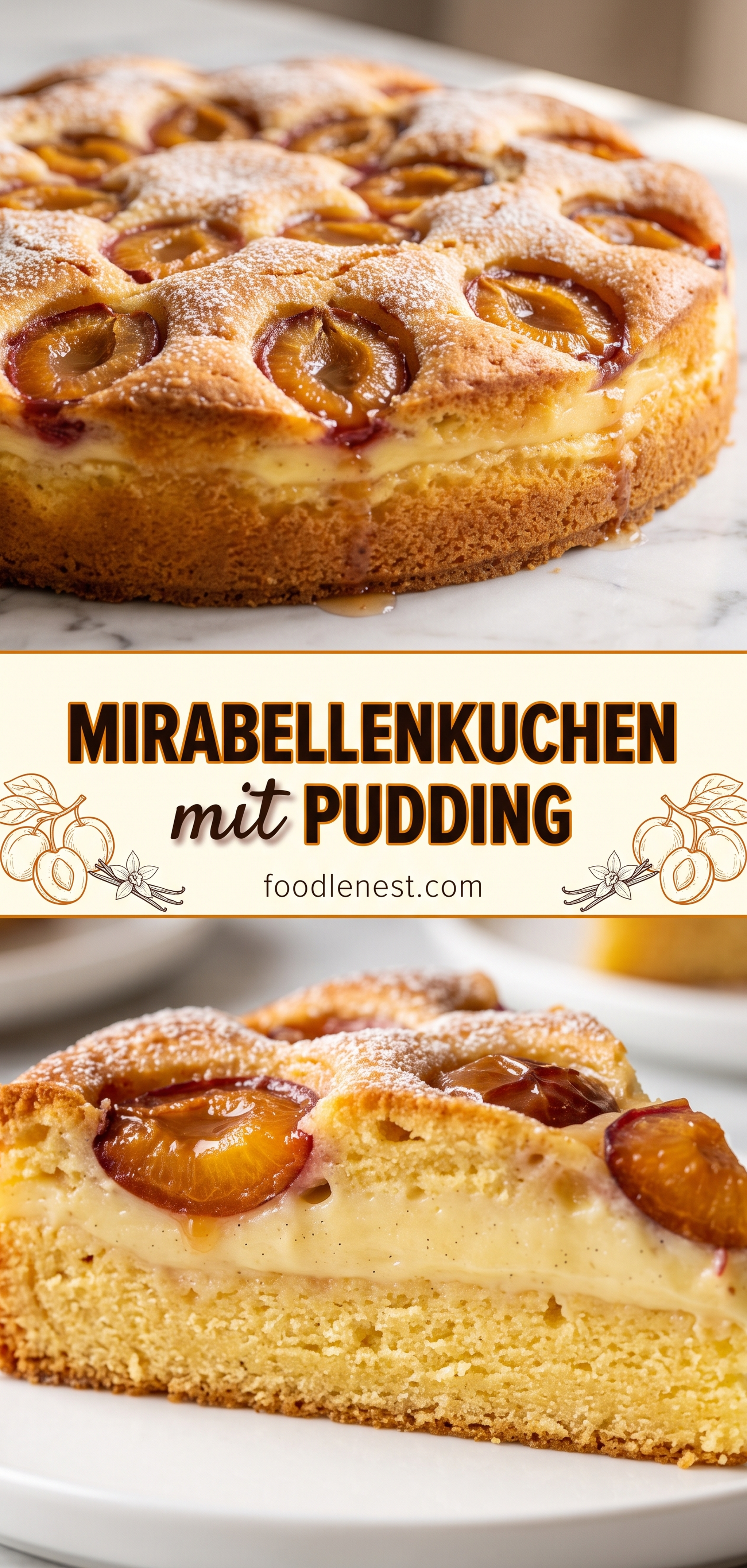 Mirabellenkuchen mit Pudding – einfach mit Vanillepudding