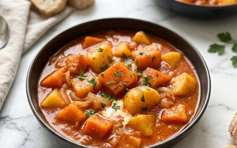 Kürbisgulasch mit Kartoffeln: sämig, würzig und sättigend